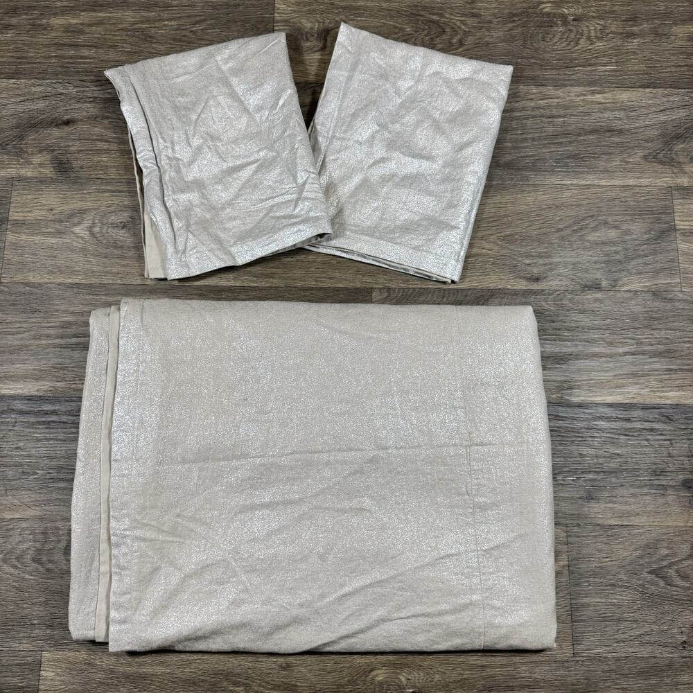 Ballard Designs Celestine Metallic Queen Duvet Cover & 2 Standard Shams Linen